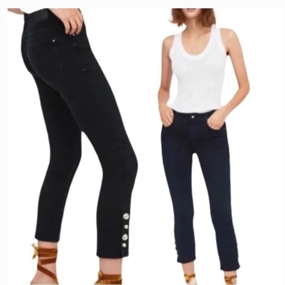 ZARA TRAFALUC CROPPED SKINNY JEANS ANKLE GOLD BUTTONS SIZE 4 - Picture 3 of 13